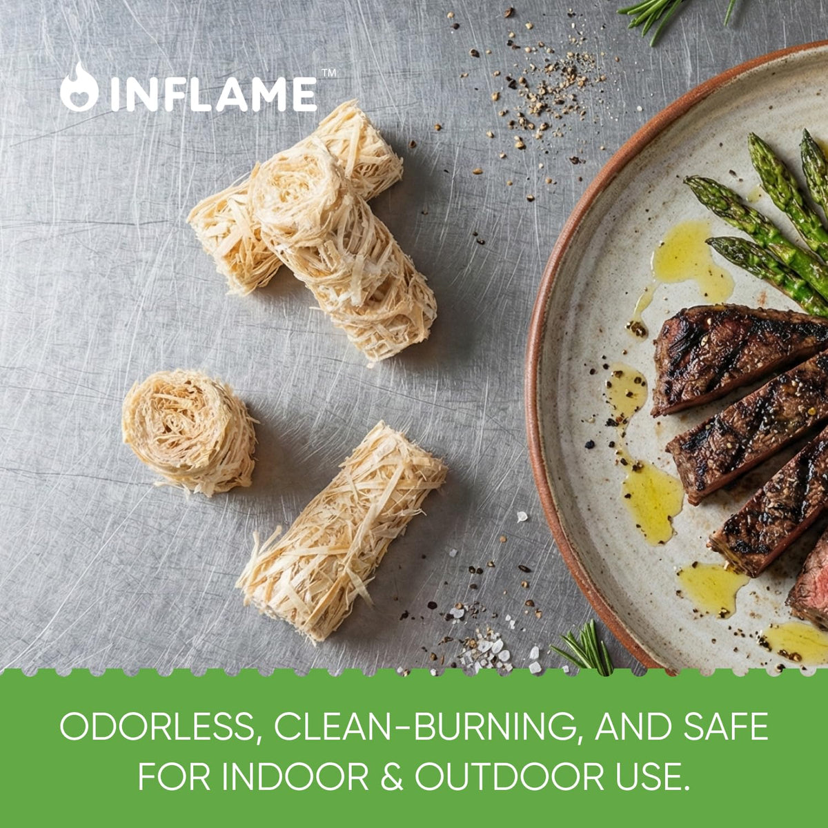 Inflame Fire Starters indoor-outdoor use for versatile flames anywhere.