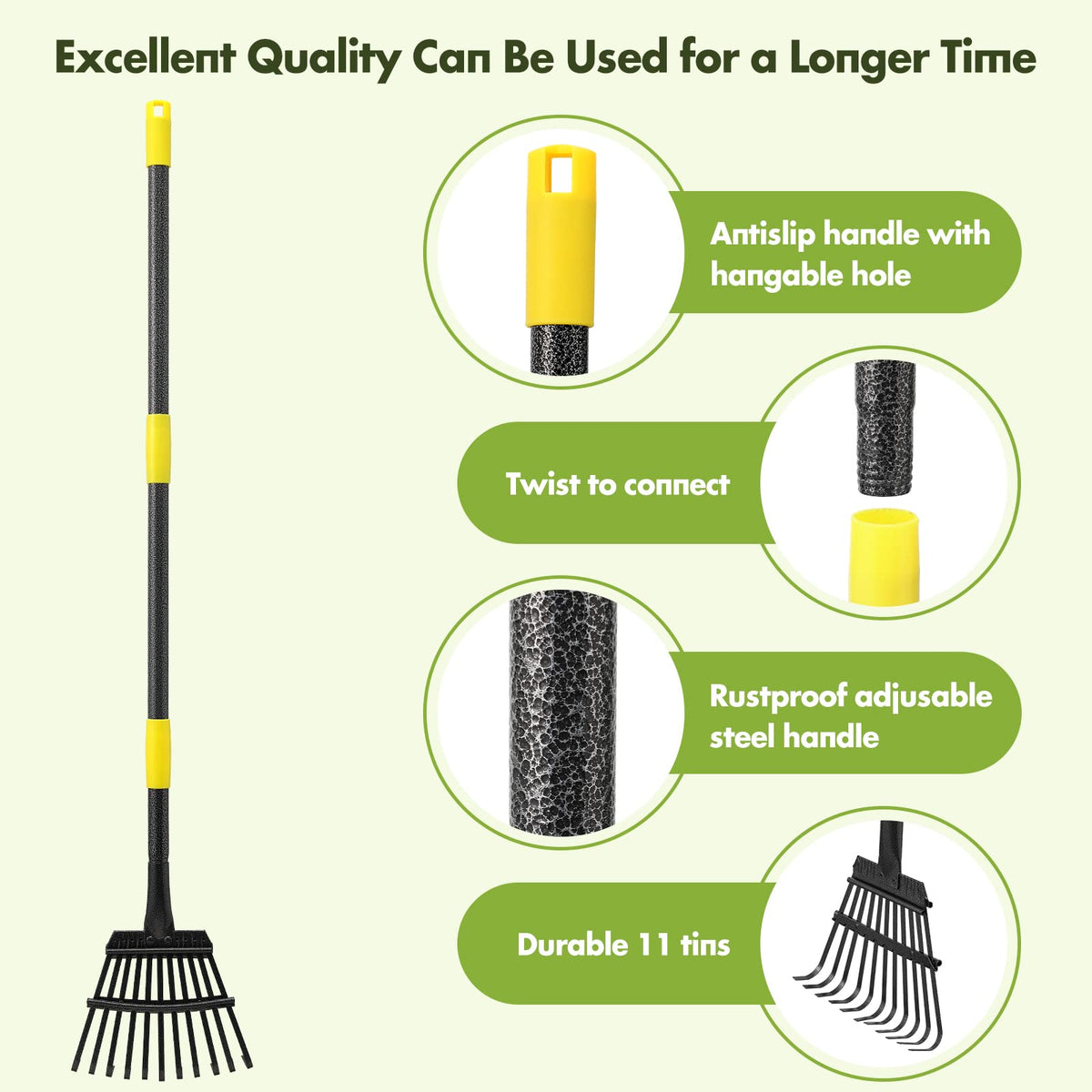 INFLATION multi-area rake for leaves, yard litter, and tight spaces
