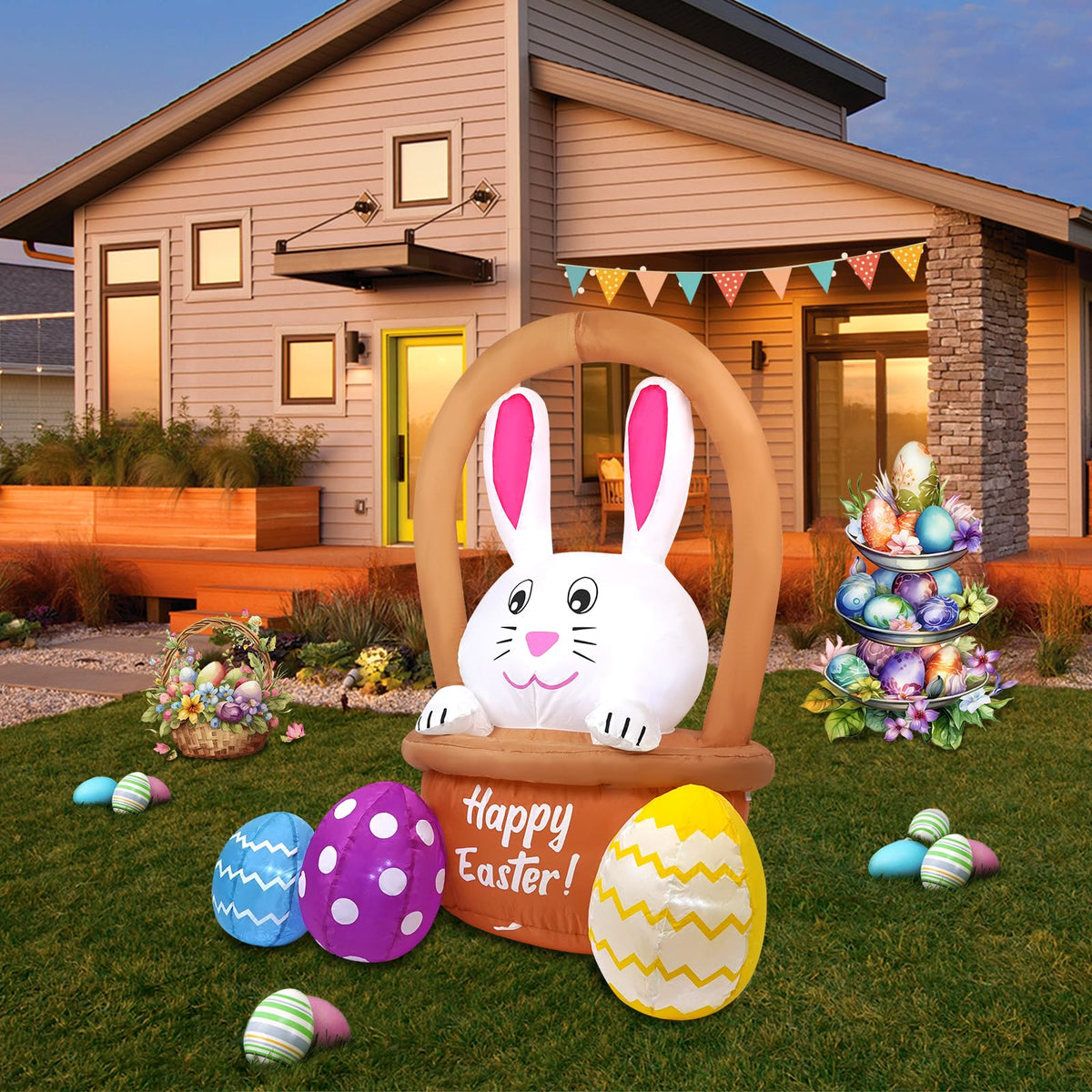InfleasJoiy 4ft Easter yard decor adds whimsy to gardens and lawns.