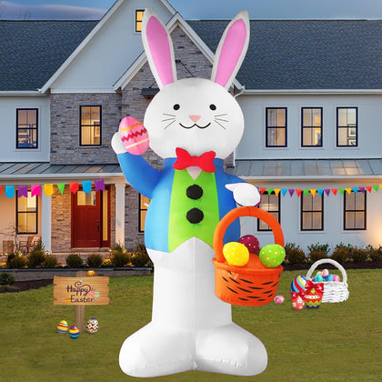 InfleasJoiy bunny basket Easter inflatable stands tall in a welcoming yard