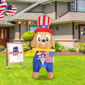InfleasJoiy 4FT Independence Day puppy inflatable with LED lights for yard celebrations.