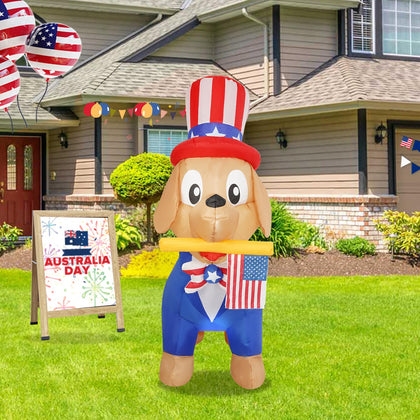 InfleasJoiy 4FT Independence Day puppy inflatable with LED lights for yard celebrations.