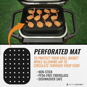 INFRAOVENS mesh mat used for dehydrating small foods on the grill