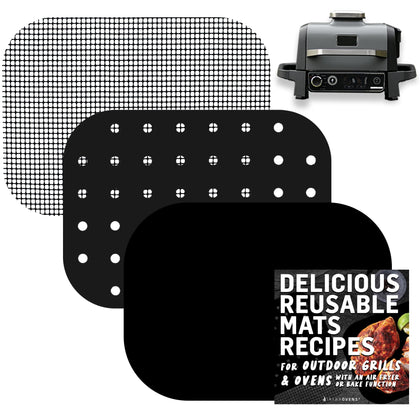 Infraovens reusable liners fit Ninja Woodfire crisper basket for easy cooking.