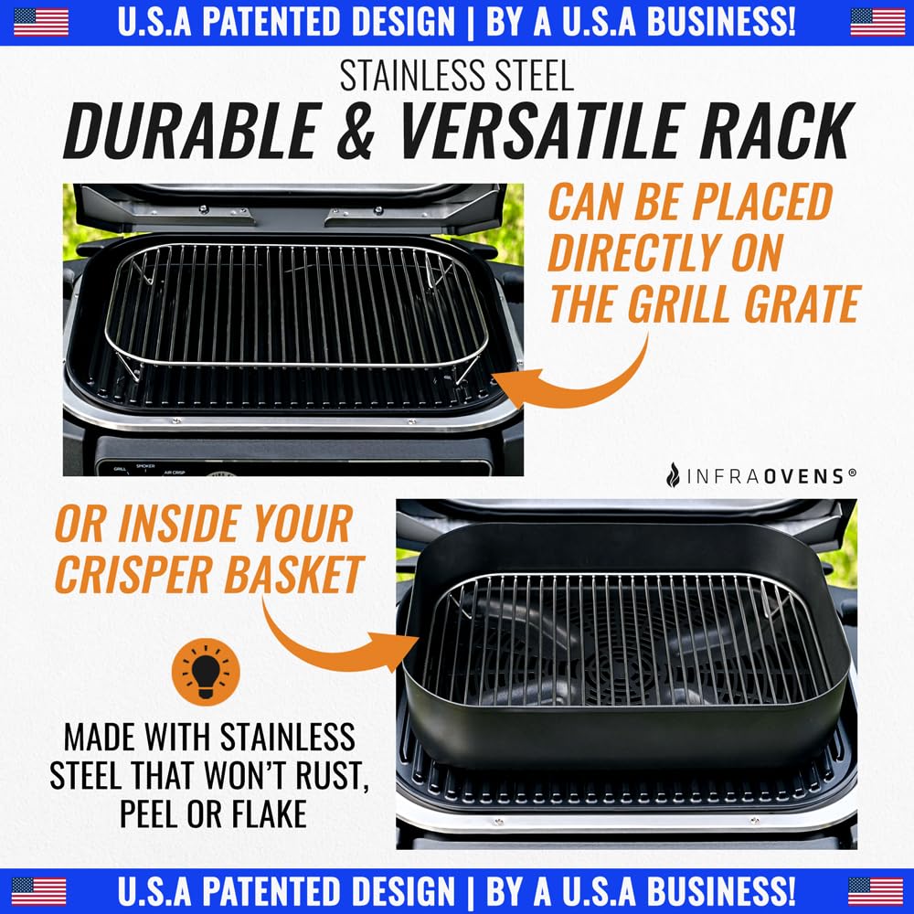 INFRAOVENS stainless steel rack used in crisper basket adds versatility.
