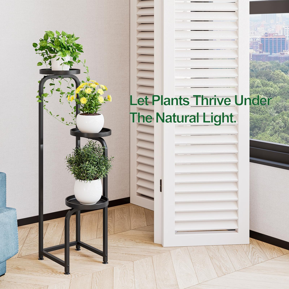 INGIORDAR black-finish modern design blends with decor and supports multiple pots.