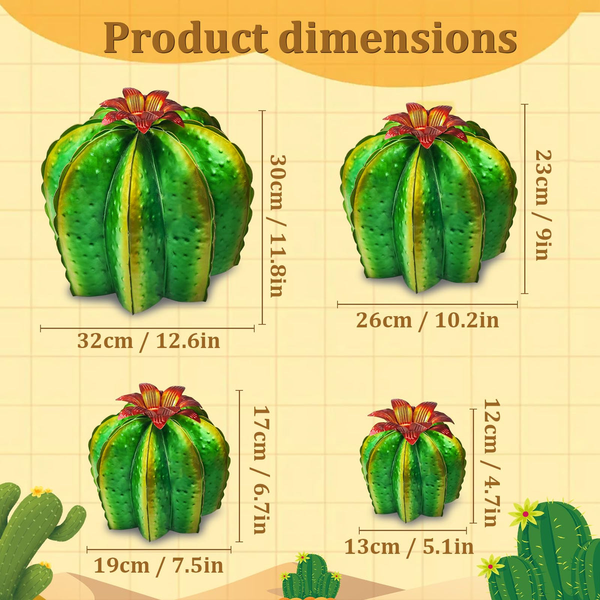 inihpocv barrel cactus 10-2 inch hand-painted accent elevates patio decor