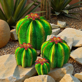 inihpocv barrel cactus 12-6 inch hand-painted sculpture boosts outdoor curb appeal