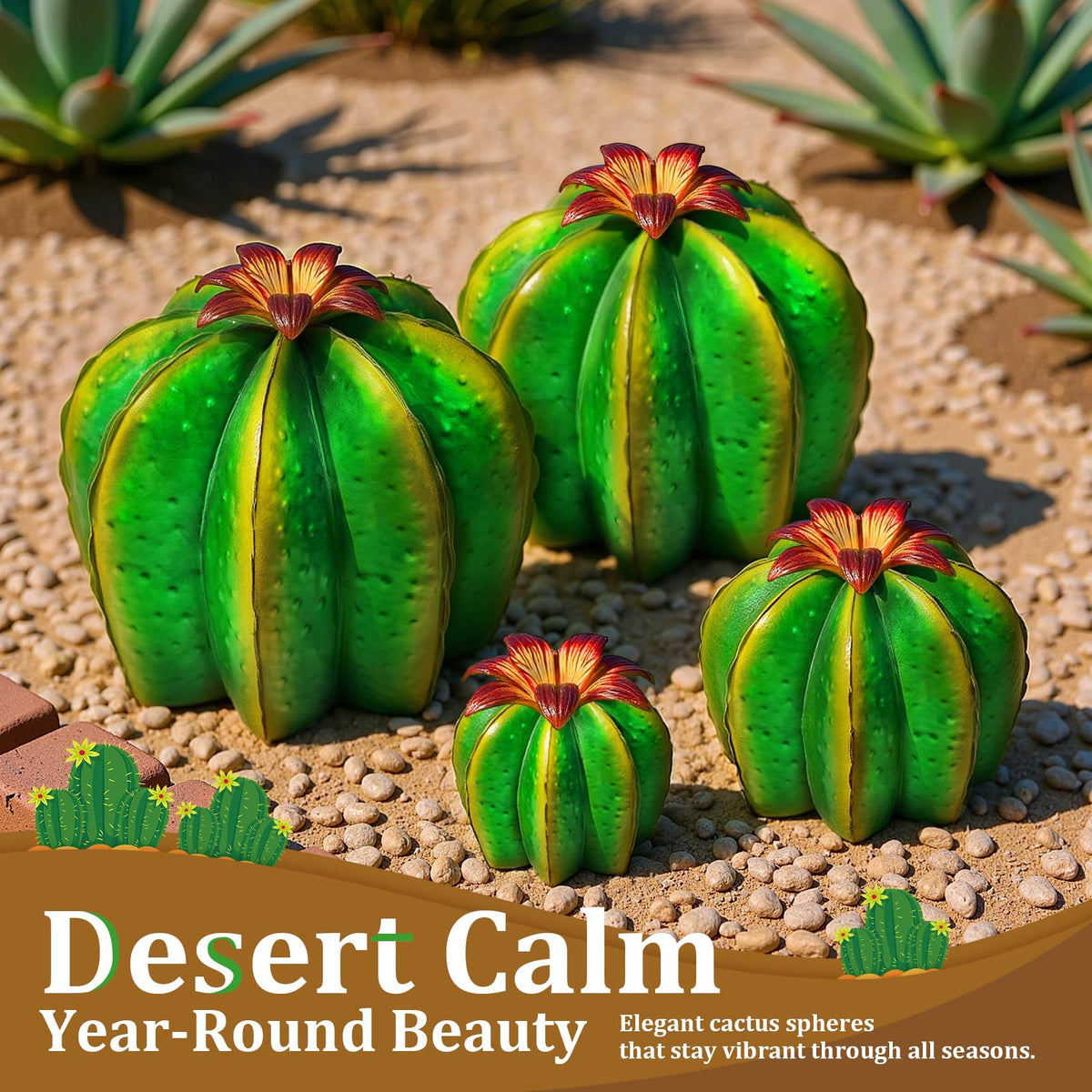 inihpocv barrel cactus collection on patio creates desert-inspired focal point