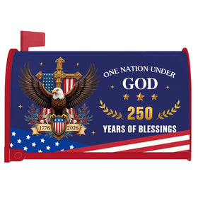 Inisajace 250th anniversary mailbox cover full view showing size and patriotic design.