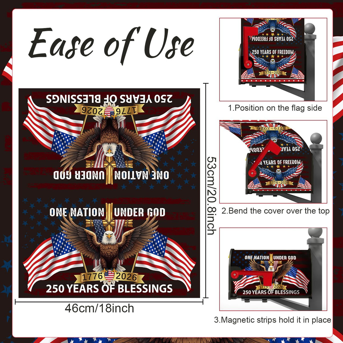 InIsaJace mailbox cover close-up shows detailed eagle and flag motifs for premium outdoor decor.