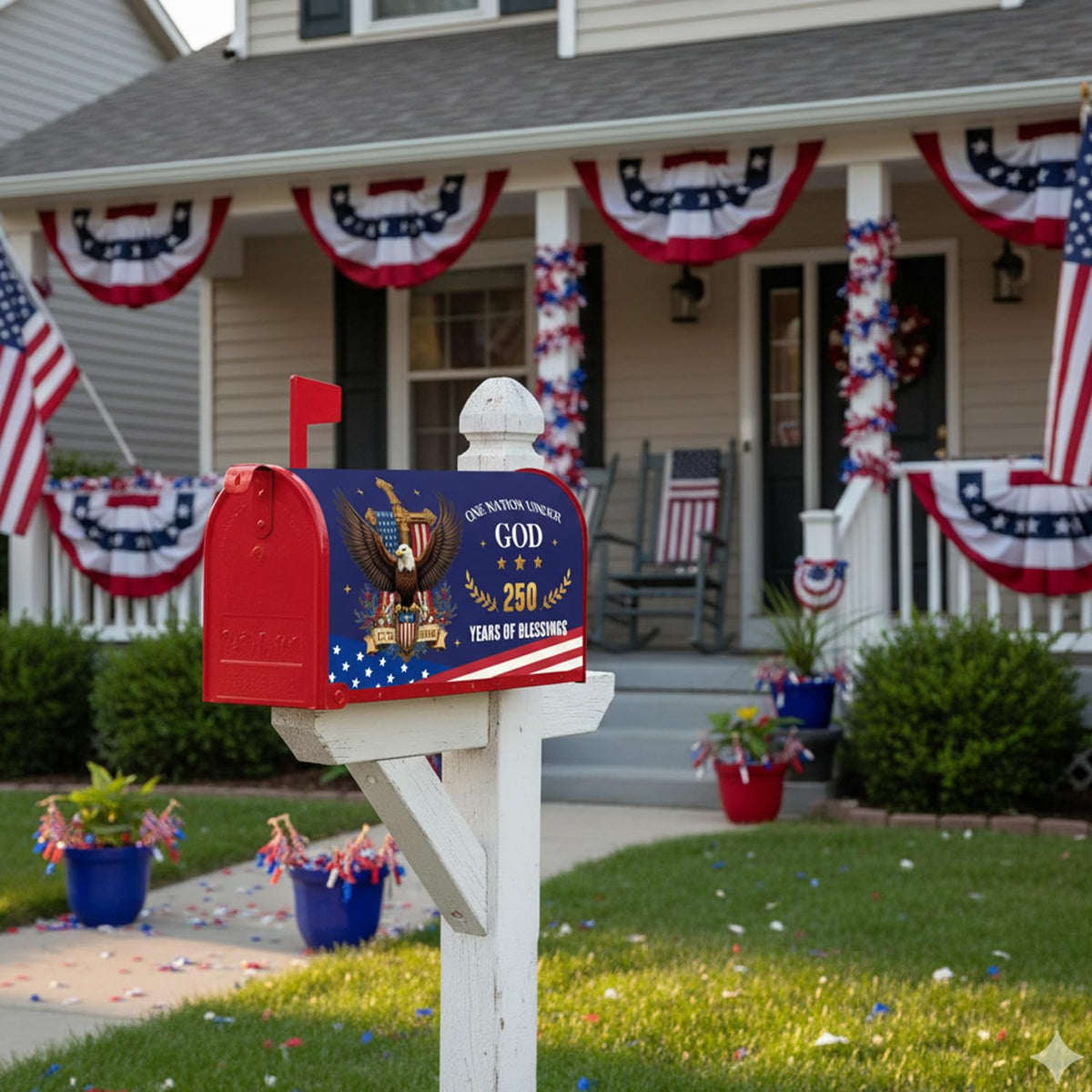 InIsaJace seasonal display supports Independence Day and year-round patriotism.