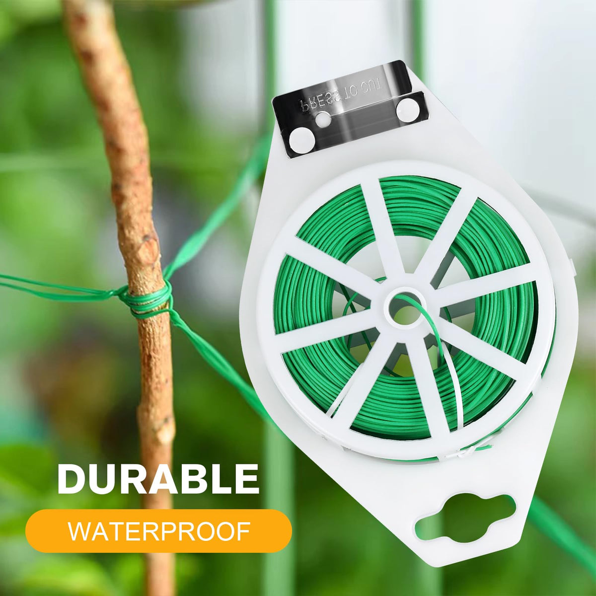 Iniscape durable spool enables quick adjustments while tending greens and indoor plants.