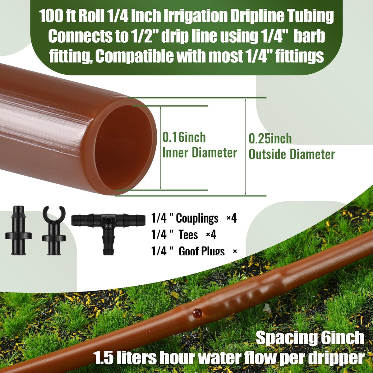 Innconee anti-clog drip tubing ensures even water distribution across beds.
