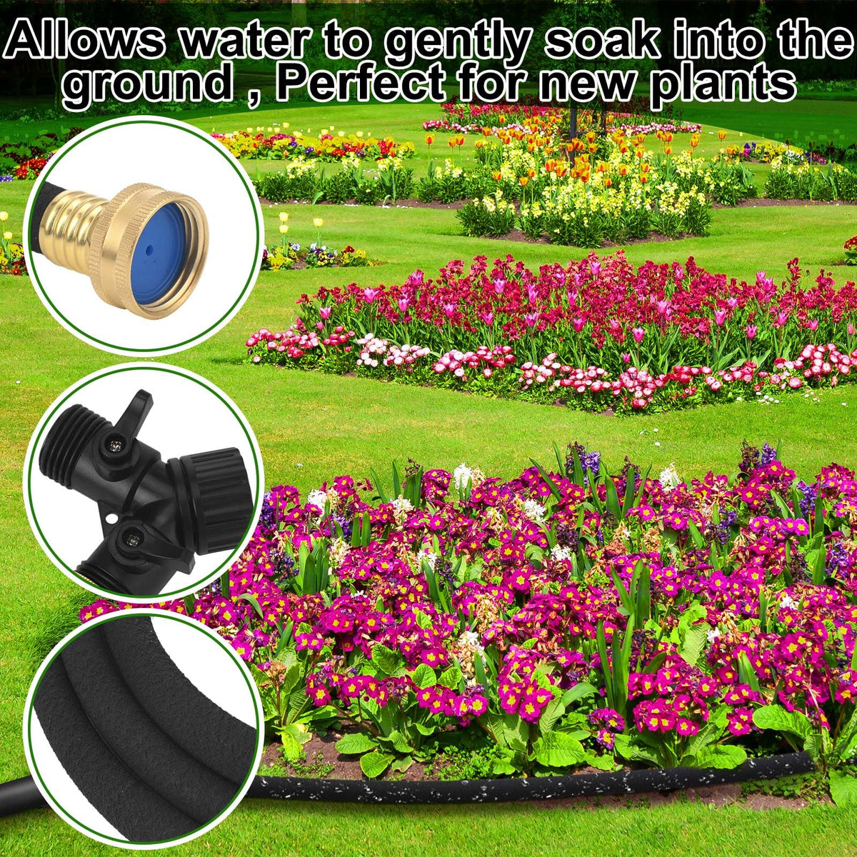 Two-set soaker kit covers larger areas with even irrigation.