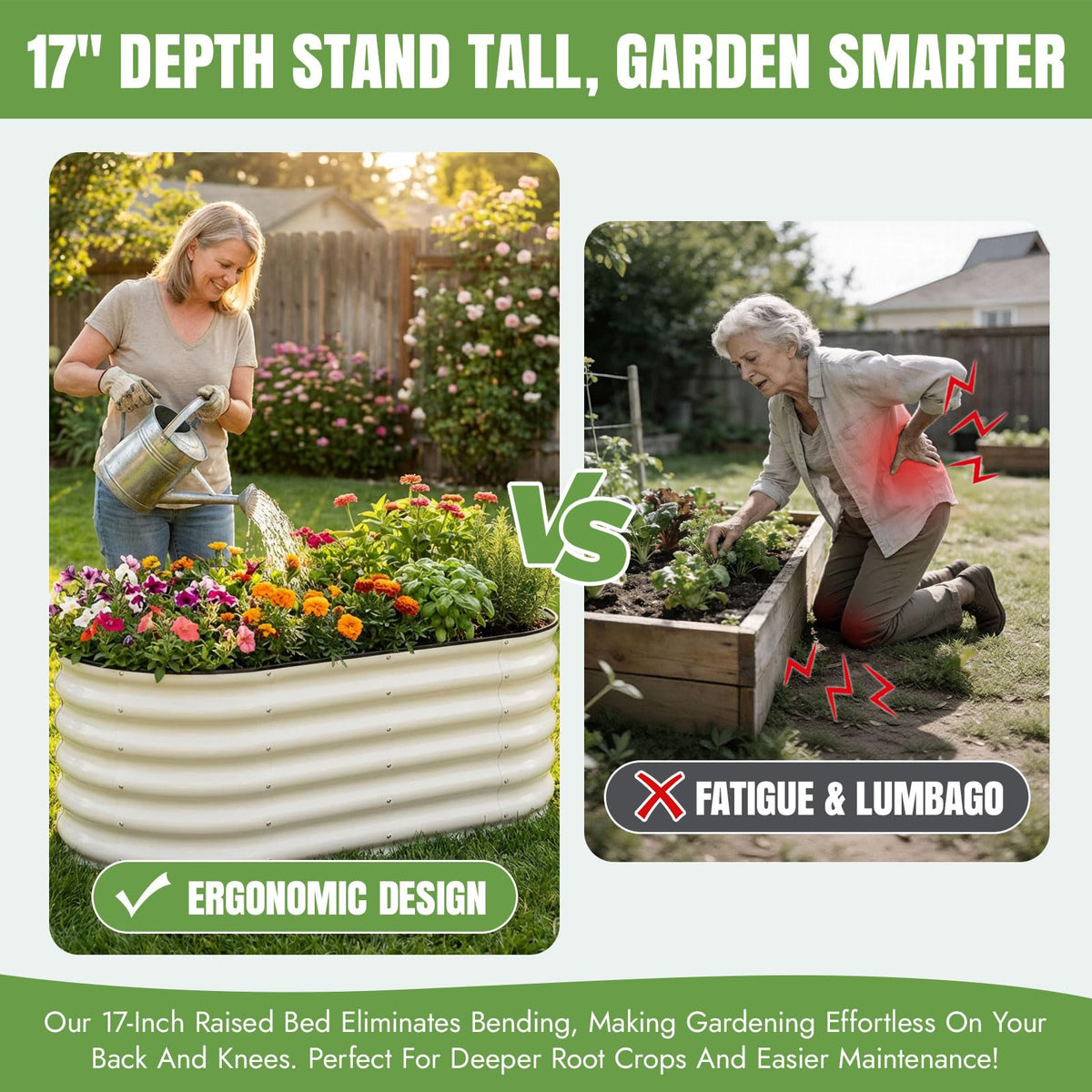 Safe, smooth-edged galvanized bed with rounded corners for family-friendly gardening