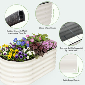 Two white INNO STAGE beds on a patio for vegetables and flowers