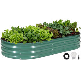 INNO STAGE galvanized raised bed, 6x3x1ft oval, organized vegetables and herbs