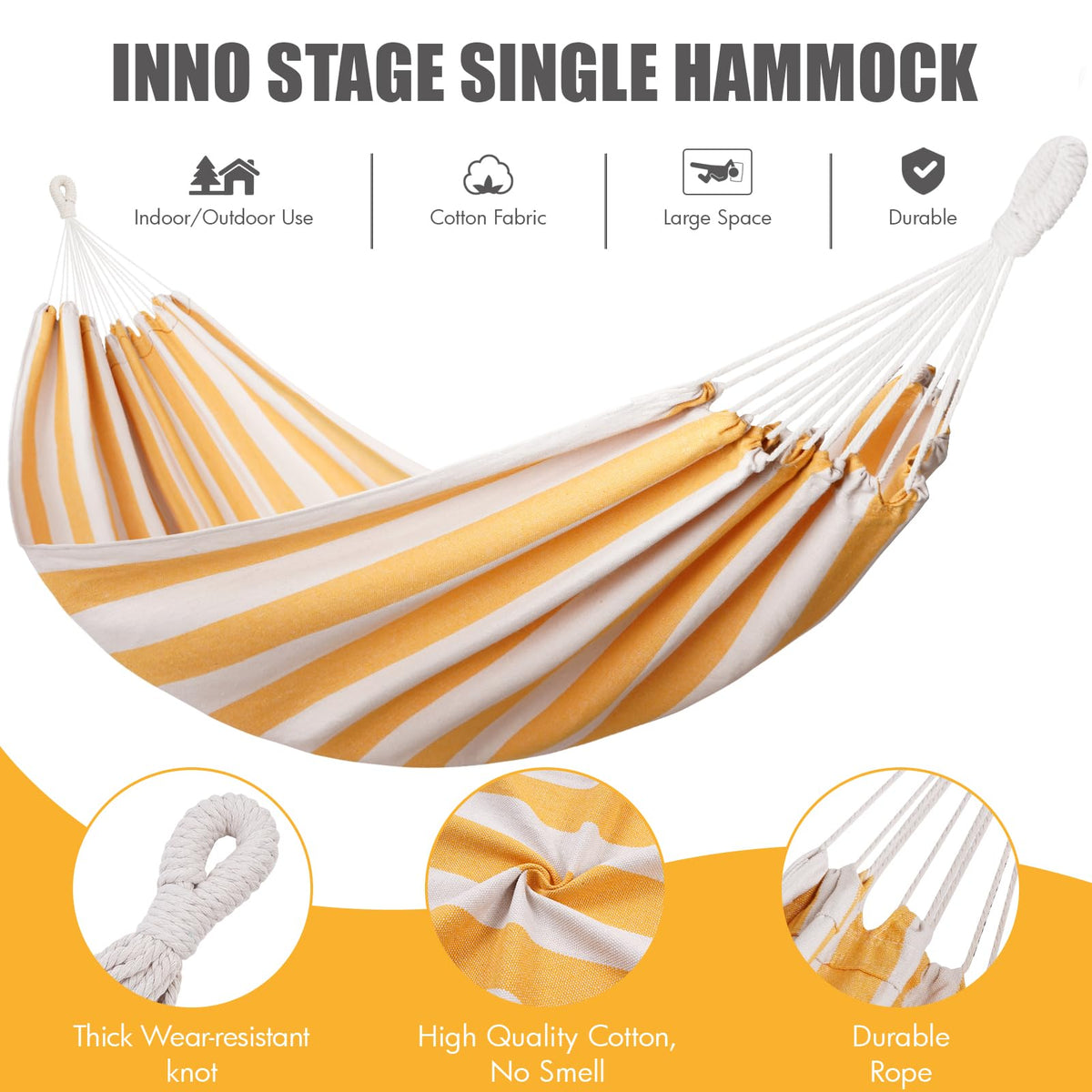 INNO STAGE yellow canvas hammock close-up of weave detail