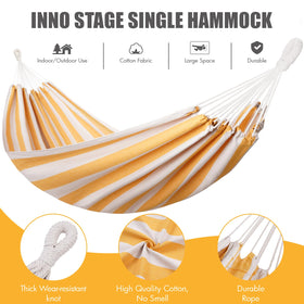 INNO STAGE yellow canvas hammock close-up of weave detail