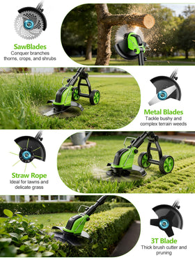 Innopower 3-blade attachments adapt to soft grass and dense weeds.