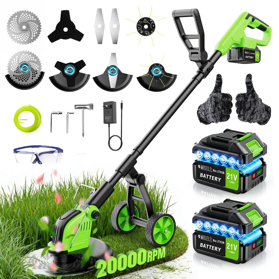 Innopower weed wacker wheel and head for stable edging along borders.