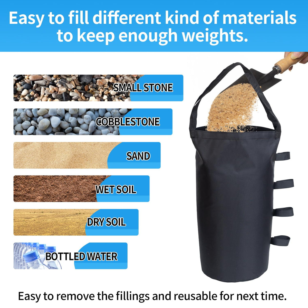 Inntop canopy weights with wide Velcro and lifting handles for easy setup