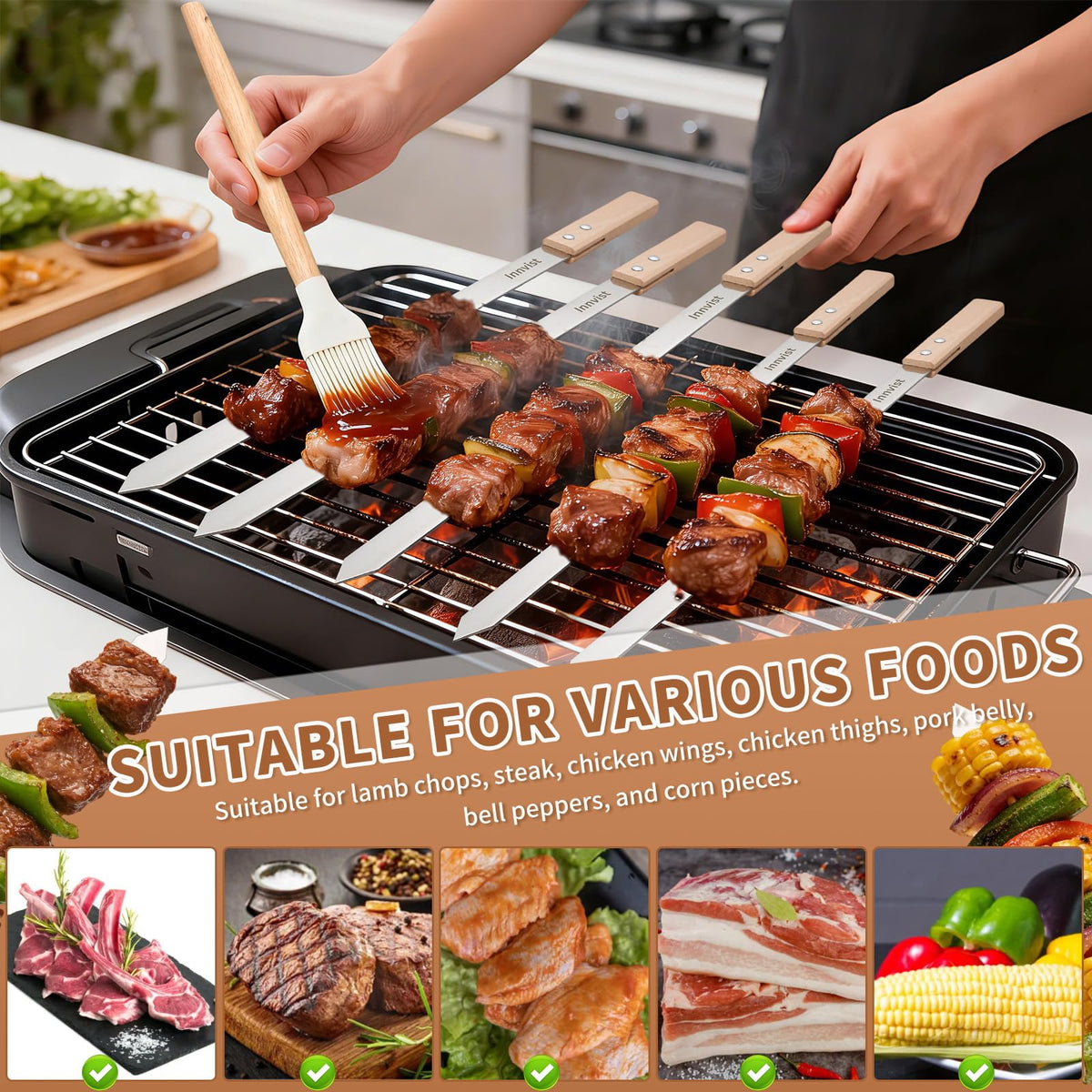 Innvist reusable koobideh skewers offer durable, long-lasting grilling performance.