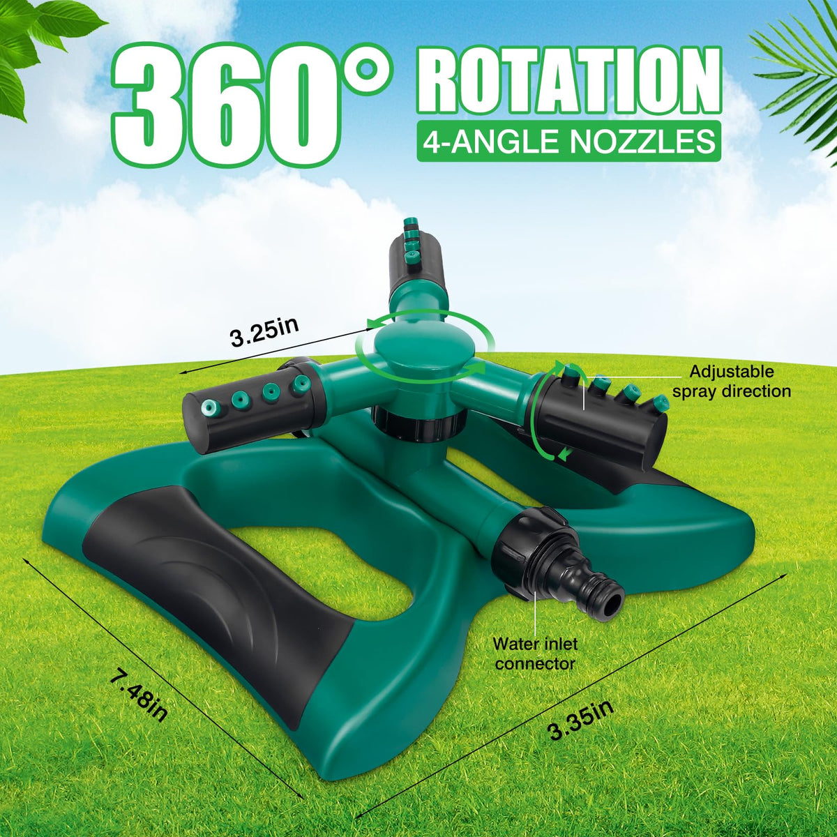 InPoTo Sprinkler Arm Assembly shows adjustable arms shaping spray pattern