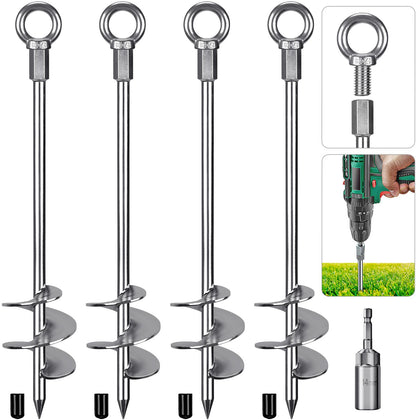 Insaga 18-inch ground anchors screw in for sturdy outdoor stabilization.