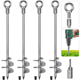 Insaga 24'' ground anchor screw-in close-up shows strong soil grip for outdoor setups.