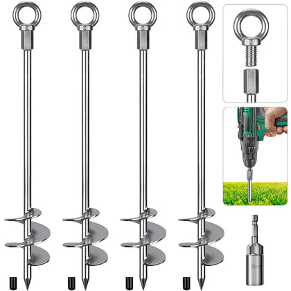 Insaga 24'' ground anchor screw-in close-up shows strong soil grip for outdoor setups.