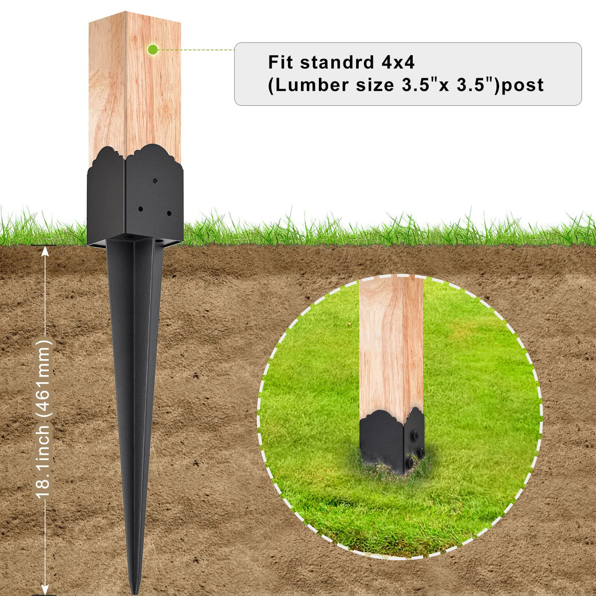 Decorative head design on the Insaga anchor enhances 4x4 posts.