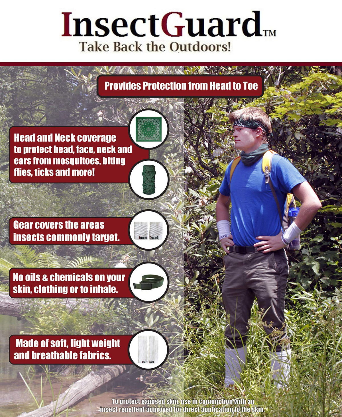 InsectGuard Tick Gaiters permethrin-treated fabric provides lasting insect repellence.