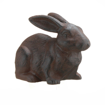 INsideOUT full-bodied cast iron rabbit figure in rust finish, ideal for indoor or outdoor garden decor.