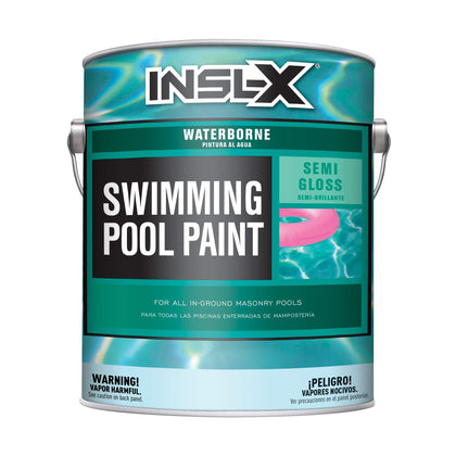 INSL-X Waterborne pool paint bottle in Aquamarine for small repairs.