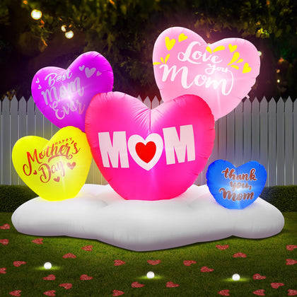 inslife Happy Mother's Day hearts inflatable in 8ft size for an eye-catching yard display.