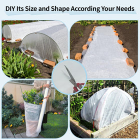 Edge-tucked Insoma cover secured with stones on a garden bed