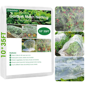 Insoma garden netting 10x35ft shows wide coverage and 60-mesh design for protection.