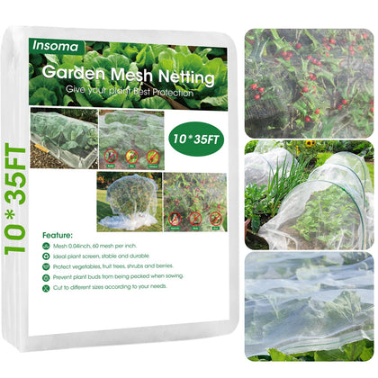 Insoma garden netting 10x35ft shows wide coverage and 60-mesh design for protection.