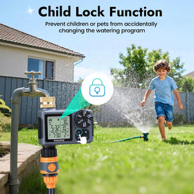 Insoma sprinkler timer long battery life with two AA cells.