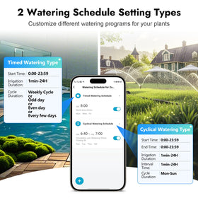 Timed watering mode lets you set start times and durations.