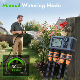 Insoma water timer with brass inlet, rain delay mode, protects plants during wet spells.