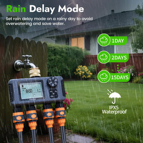Insoma water timer with brass inlet, zone switch view, customize watering across areas.