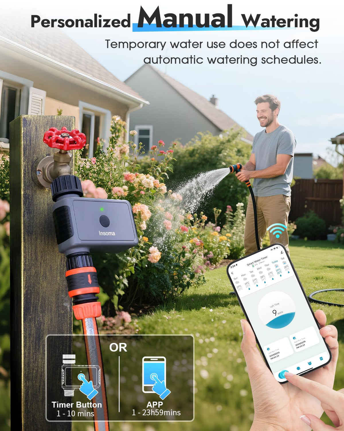 Insoma WiFi Sprinkler Timer dual modes for precise irrigation scheduling.