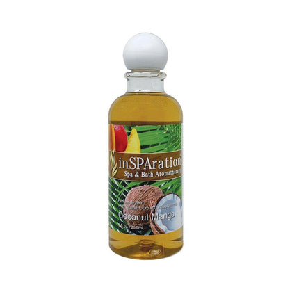 InSPAration Coconut-Mango fragrance bottle enhances spa ambience without affecting water chemistry.