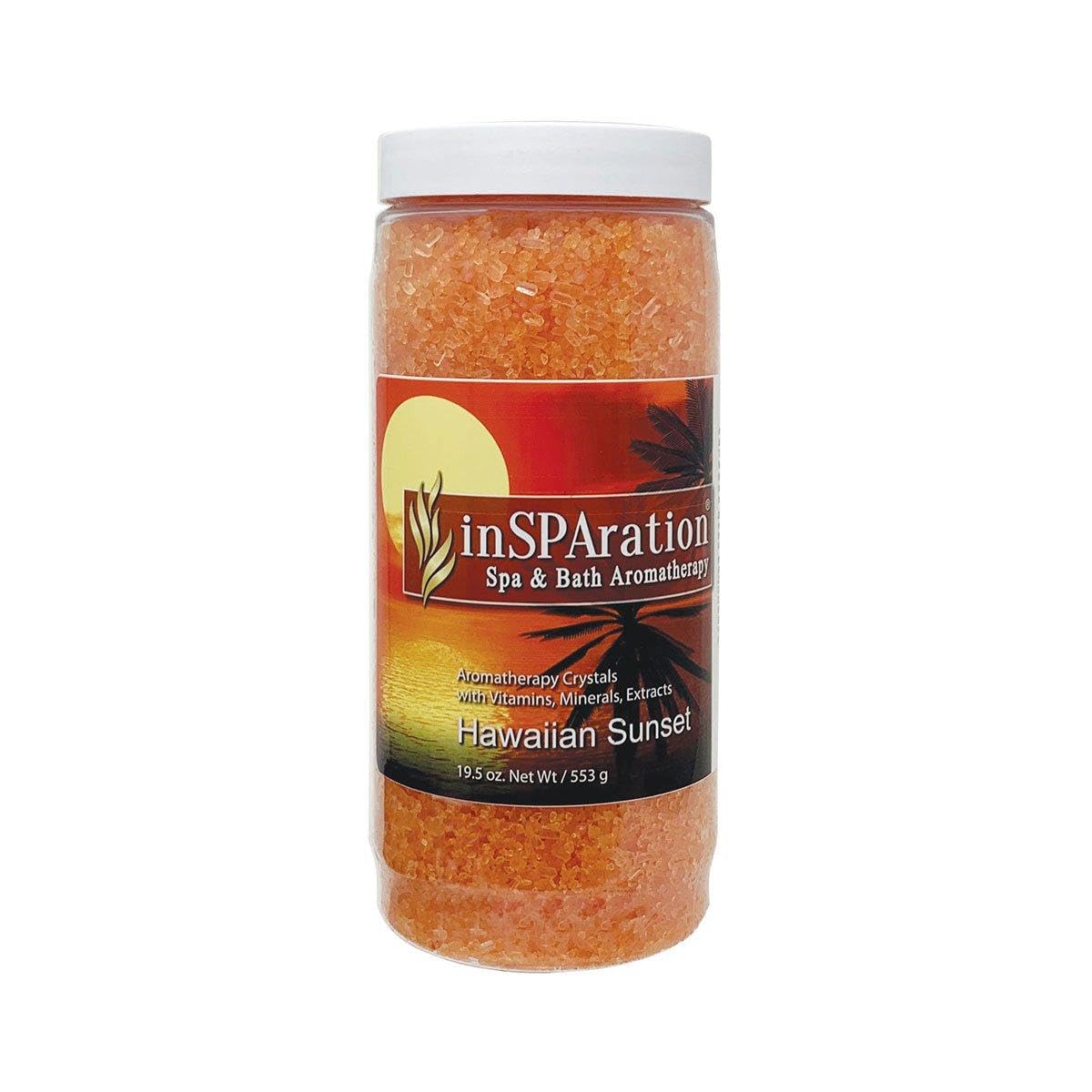 InSPAration Hawaiian Sunset bottle pour in a spa for relaxing aromatherapy.