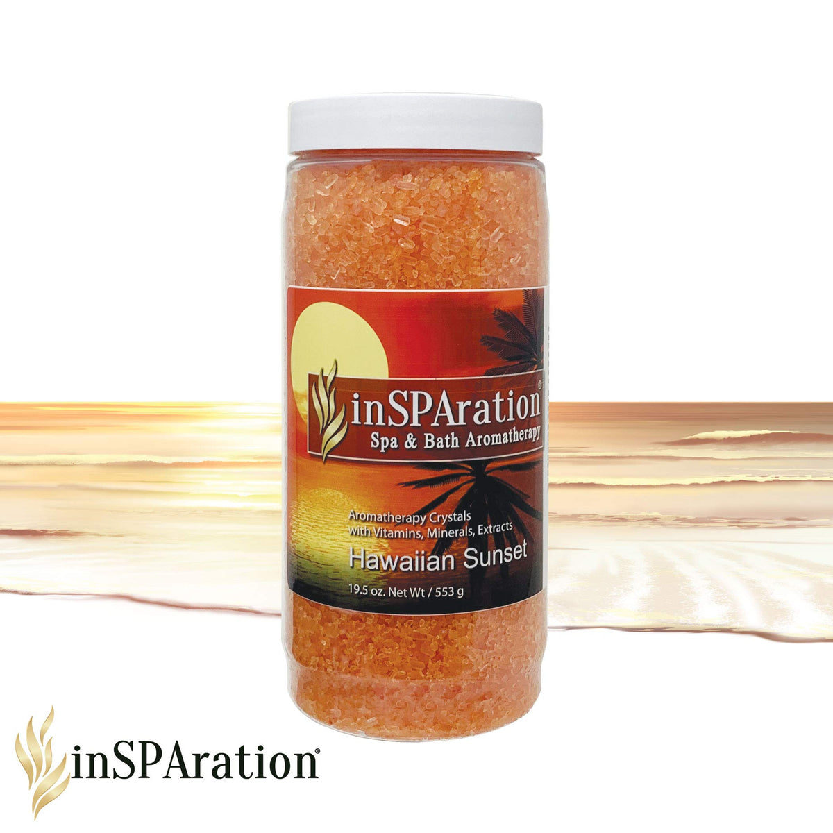 InSPAration Hawaiian Sunset crystal dispersion enhances spa water aroma therapy.