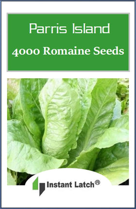 Instant Latch Parris Island Romaine seeds packet closeup, ideal for home gardens and fresh harvests