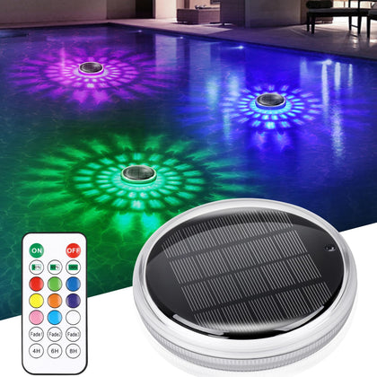 INTERESTIME Solar Floating Pool Light with remote control for easy color customization.